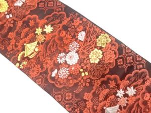 アンティーク　屋敷に草花模様織り出し名古屋帯（着用可）